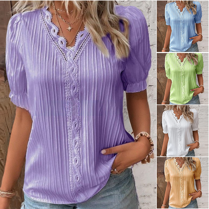 AUREVIA™ | Chic Lace Trim Shirt