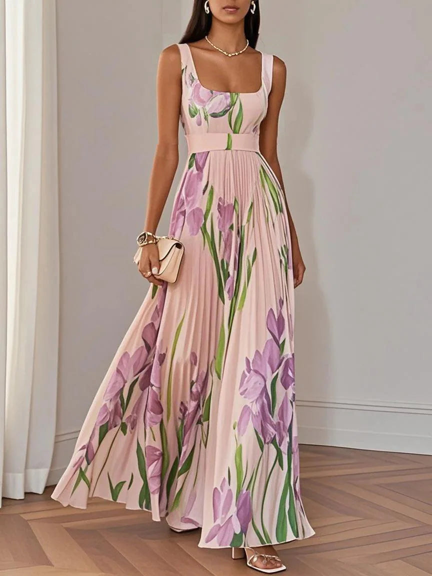 Aurelia™ | Pleated Floral Chiffon Maxi Dress