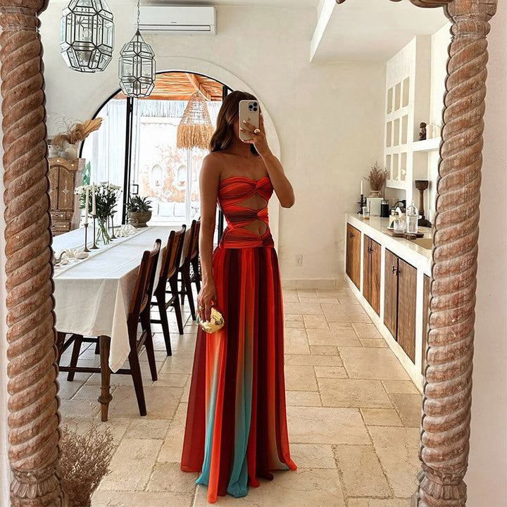 Aziza - Hollow Out Tie-Dye Gradient Long Dress