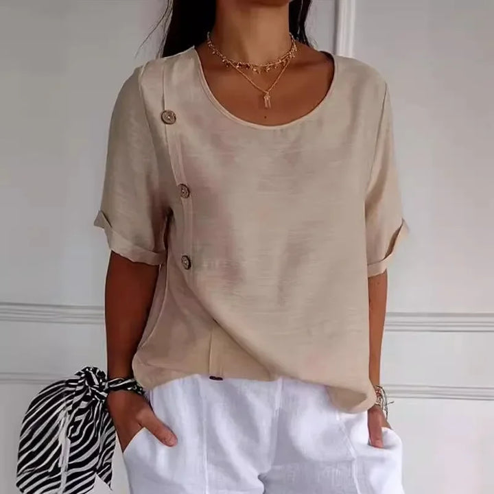 Elina™ Button-Drape Elegant Blouse