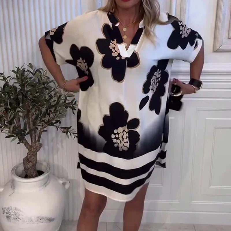Noir Bloom™| Dress with Artistic Floral Print and Loose Fit